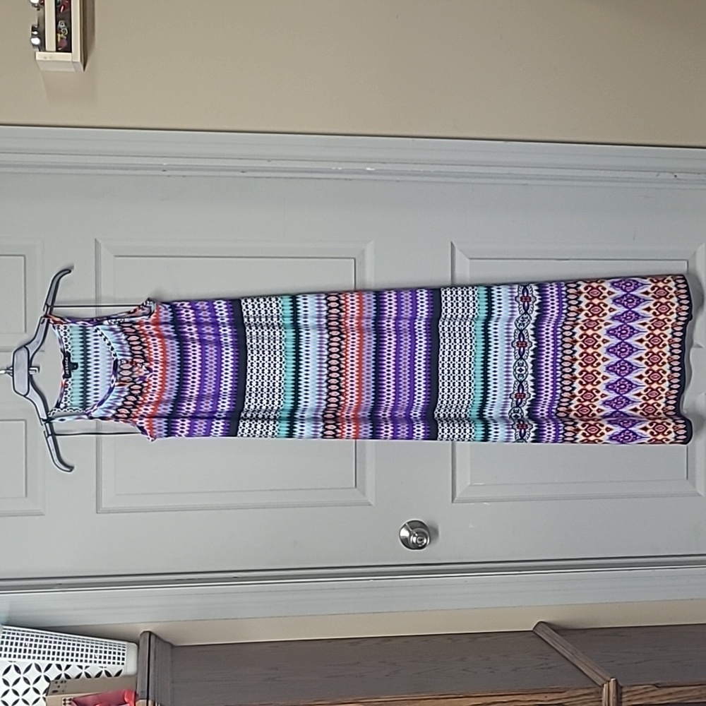 Jessica Halter-Neck Maxi Dress Keyhole 56" Length Multicolor Size 10 EUC